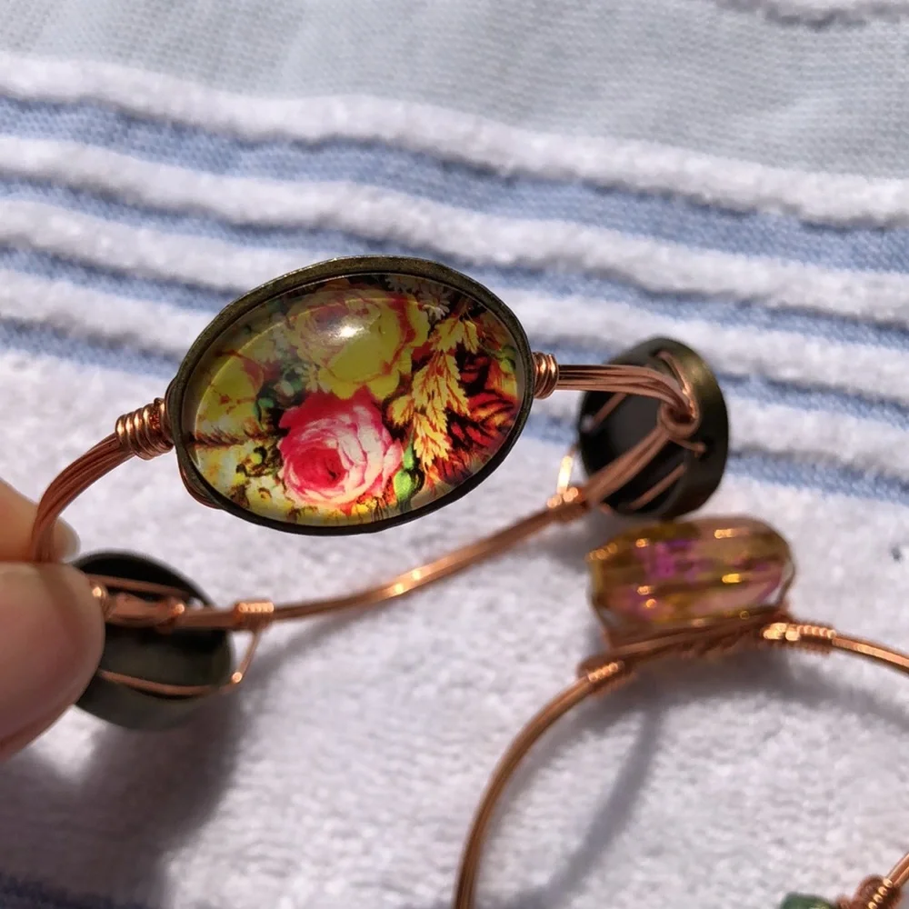 4 Handmade Copper wire stone bracelets Bourbon & Bowties